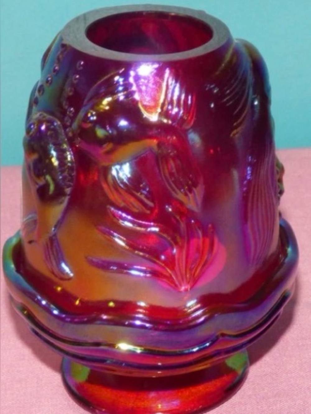 Fenton Red Carnival Glass Fairy Light Lamp Atlantis Koi Fish